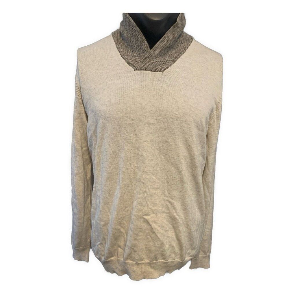 Tasso Elba Mens Gray White Supima Cotton Long Sleeve Sweater Large